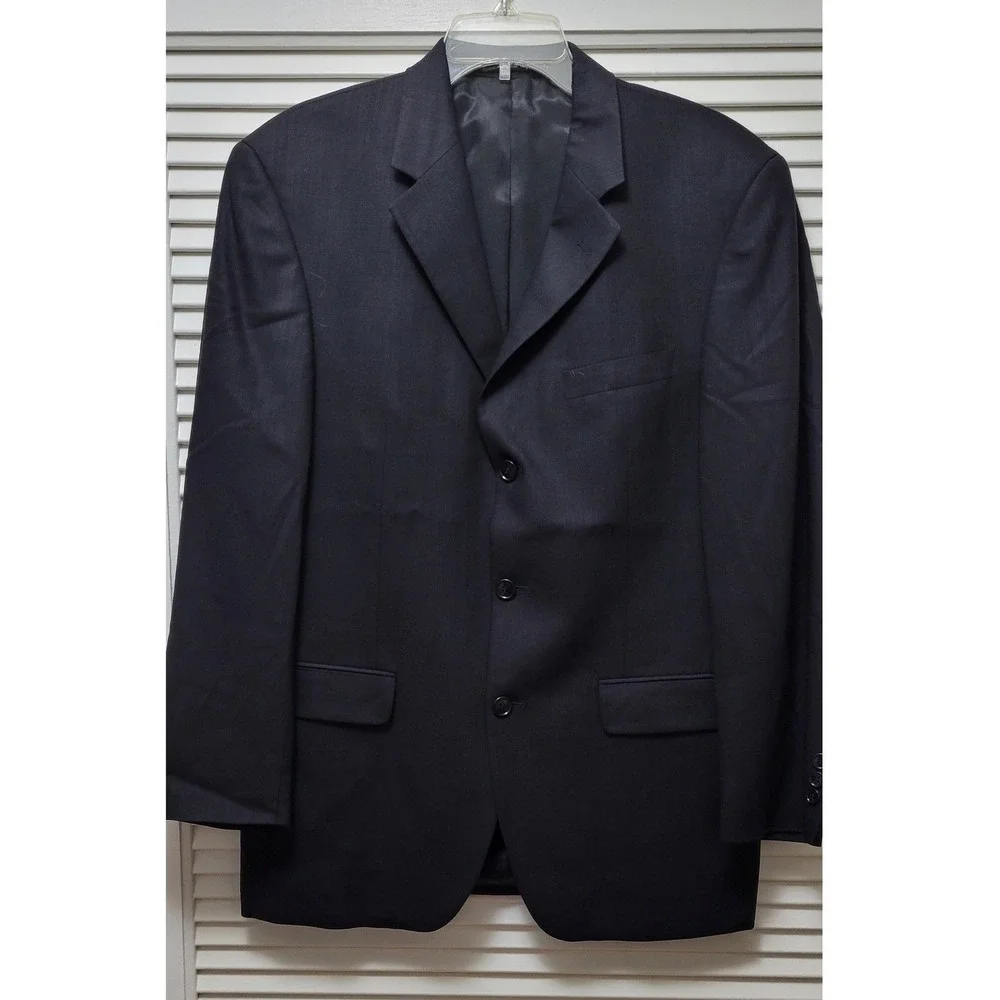 Blazer Sport Coat Jacket Andrew Fezza Mens 39R Navy Blue 3-Button Stretch